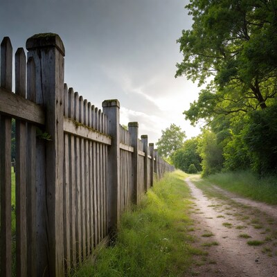 Old wooden picket fence along path
