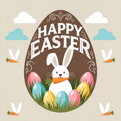 Happy Easter Bunny with Eggs
