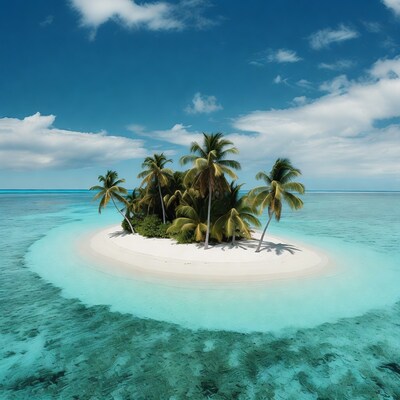 Tropical palm island in turquoise ocean