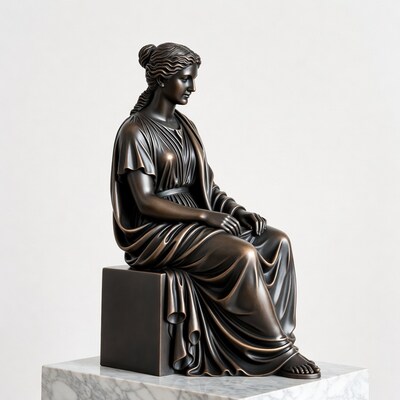 Bronze seated Greek goddess statue