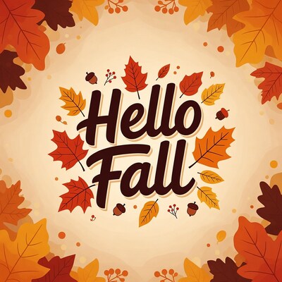 Hello Fall Autumn Leaves Illustration