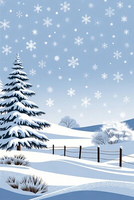Snowy Pine Tree Winter Landscape Illustration