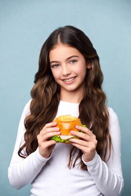 Girl holding burger