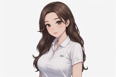 Anime girl in white polo shirt