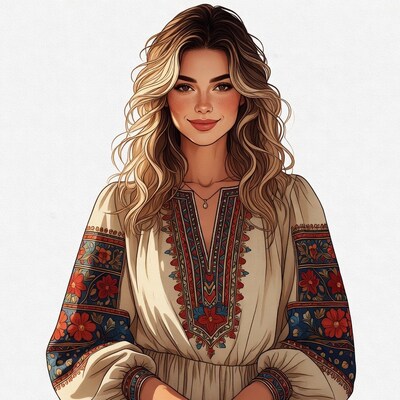 Beautiful woman in embroidered dress
