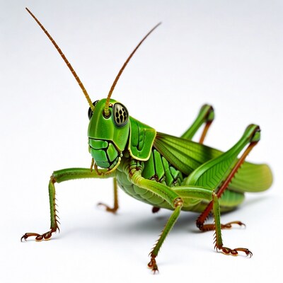 Green grasshopper on white background