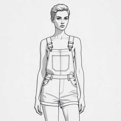 Woman in short overalls illustration