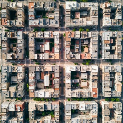 Aerial View of Urban Apartment Blocks