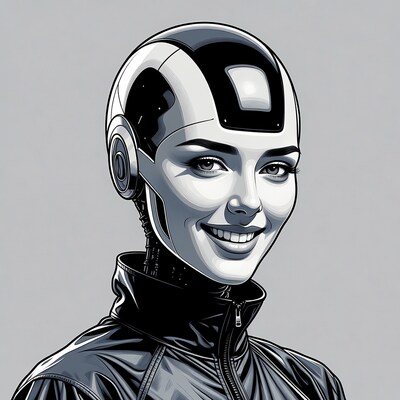 Smiling female cyborg portrait