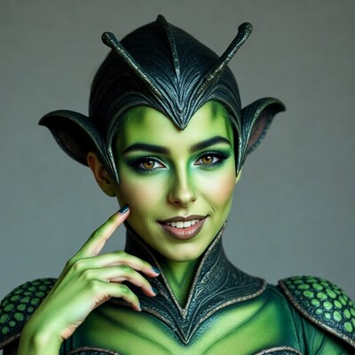 Green alien woman in cosplay