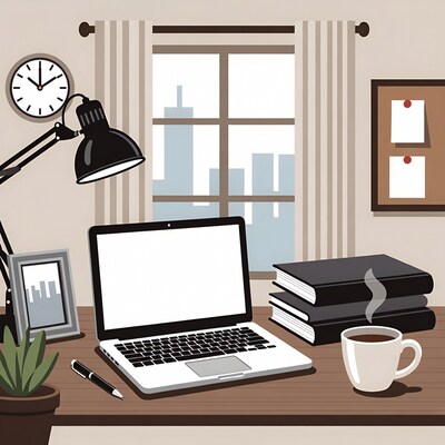 Cozy Office Desk with Laptop Illustration
