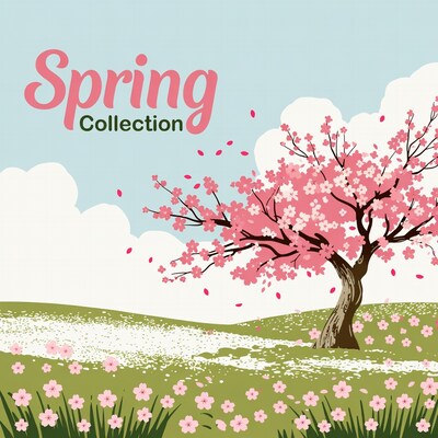 Spring Collection Pink Cherry Blossom Illustration