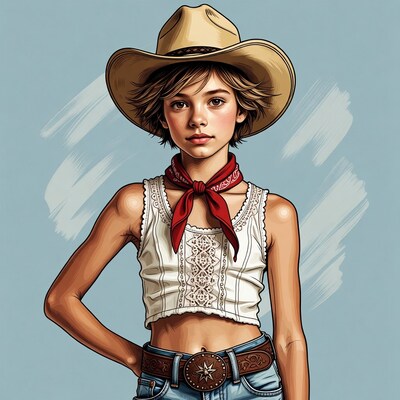 Girl in cowboy hat and bandana