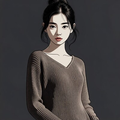 Asian woman in sweater illustration