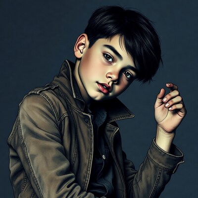 Boy in leather jacket portrait