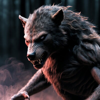 Roaring Werewolf in Dark Forest