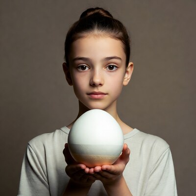 Girl holding large white egg