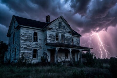Abandoned House in Lightning Storm