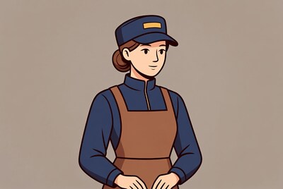 Cartoon woman in navy uniform apron