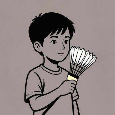 Boy holding badminton racket