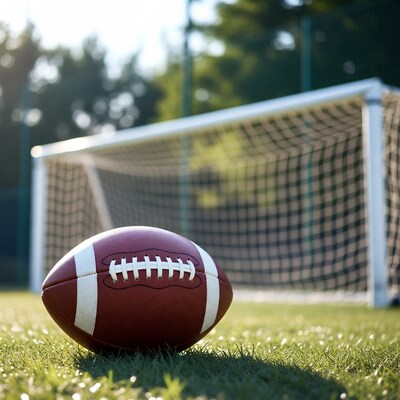 Football in front of soccer goal