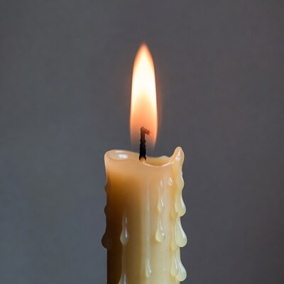 Burning Candle with Dripping Wax