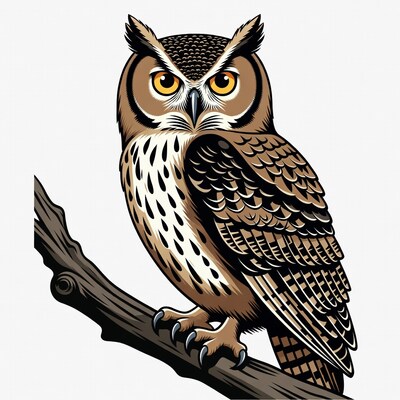 Barn Owl Perched on Branch