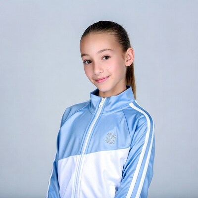 Girl smiling in blue tracksuit