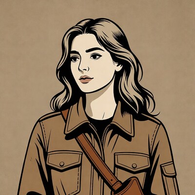 Woman in khaki jacket with bag