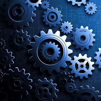 Blue Gears on Math Equations Background
