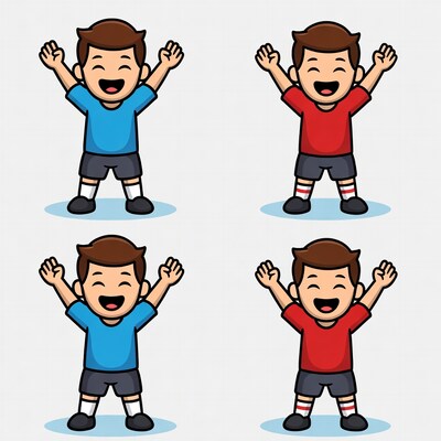 Happy boys raising arms illustration