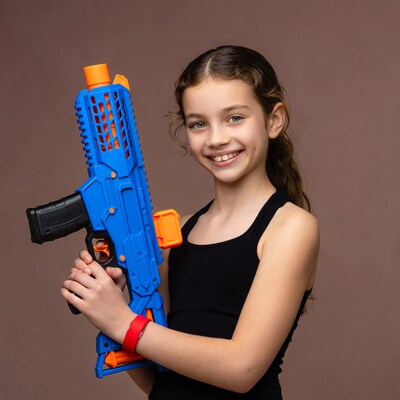 Girl holding Nerf gun