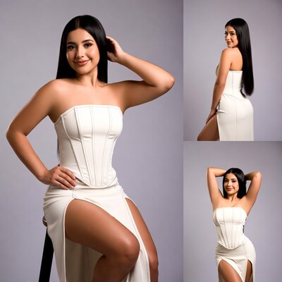 Latina woman in white corset dress