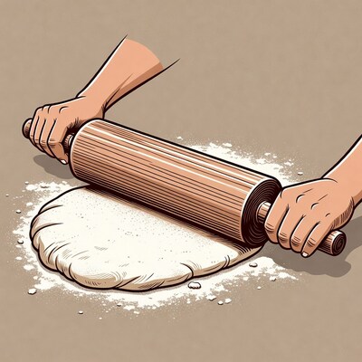 Hands rolling dough with pin