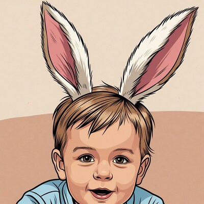 Baby boy wearing bunny ears