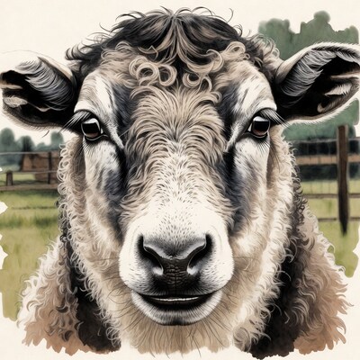 Closeup curly sheep illustration