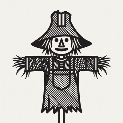 Cartoon scarecrow with straw hat