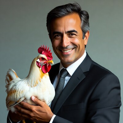 Man holding white rooster