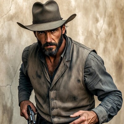 Cowboy man holding revolver