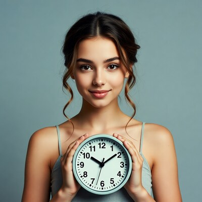 Woman holding clock