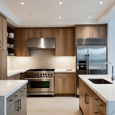 Modern Oak Kitchen with White Quartz