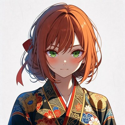 Anime girl in kimono with red hair