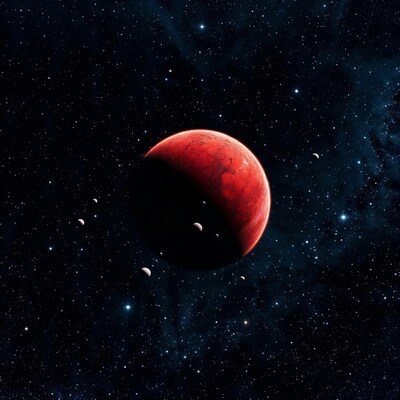 Red Planet Mars in Starry Space