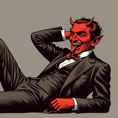 Devil man laughing in suit