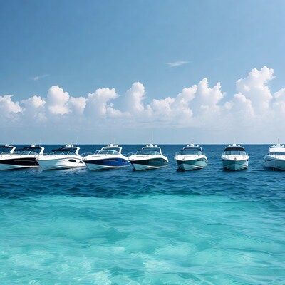 Luxury yachts docked in turquoise water
