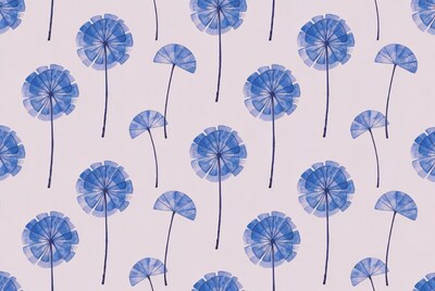 Blue watercolor allium flower pattern