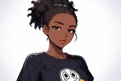 Black girl with curly hair and smiley shirt