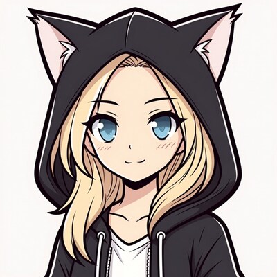 Blonde anime girl in cat ear hoodie