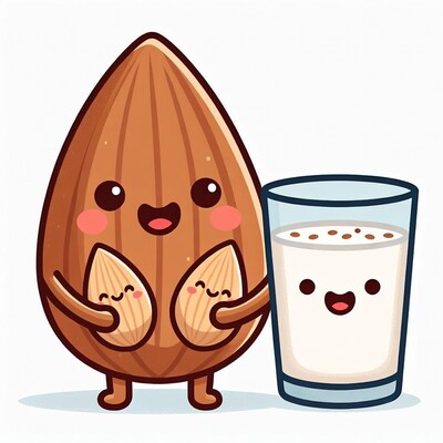 Cute almond family with milk glass