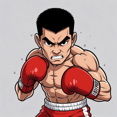 Asian boxer in red gloves illustration